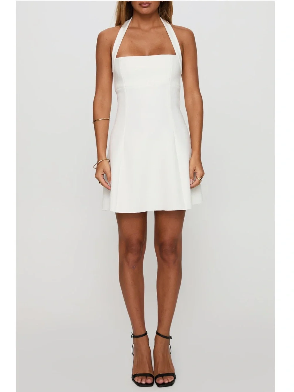 princess polly bombshell mini dress White Split detail Mini dress Square neckline Princess Polly Bombshell Square Neck